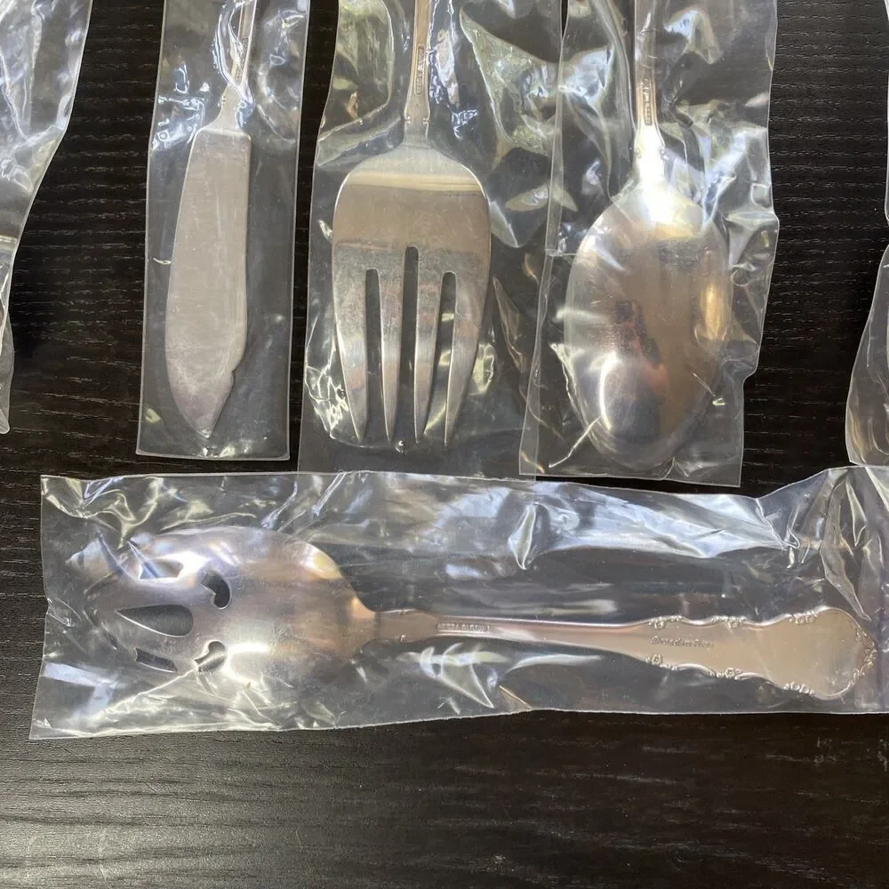 Vintage Reed Barton Dresden Rose Silverware Serving Utensils UNUSED 8 Pieces